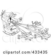 Royalty Free RF Clipart Illustration Of Coloring Page Line Art Of A Crocodile Santa With Frog Reindeer by toonaday