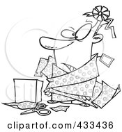 Poster, Art Print Of Coloring Page Line Art Of A Man Tangled In Wrapping Paper