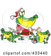 Poster, Art Print Of Alligator Santa With Little Gator Elves
