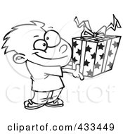 Poster, Art Print Of Coloring Page Line Art Of A Boy Holding A Gift Box