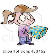 Royalty Free RF Clipart Illustration Of A Sweet Girl Holding A Gift Box by toonaday