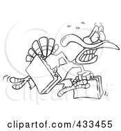 Poster, Art Print Of Coloring Page Line Art Of A Turkey Bird Running In Panic With Luggage