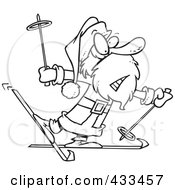 Poster, Art Print Of Coloring Page Line Art Of A Nervous Santa Skiing