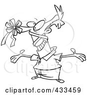 Royalty Free RF Clipart Illustration Of Coloring Page Line Art Of A Man With A Gift Bow On His Nose
