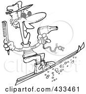 Royalty Free RF Clipart Illustration Of Coloring Page Line Art Of A Skiing Hairstylist