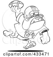 Royalty Free RF Clipart Illustration Of Coloring Page Line Art Of A Football Bulldog Throwing The Ball by toonaday