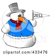 Poster, Art Print Of Snowman Holding A New Year Flag