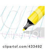 Royalty Free RF Clipart Illustration Of A Yellow Highlighter Over Ruled Paper by elaineitalia