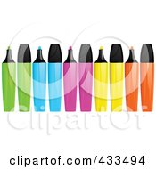 Poster, Art Print Of Digital Collage Of Green Blue Pink Yellow And Orange Highlighter Markers With Caps On And Off