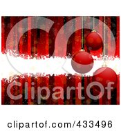 Poster, Art Print Of Red Christmas Background Of Suspended Ornaments With Stripes And White Grunge