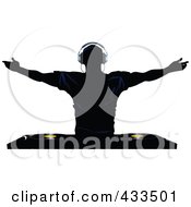 Royalty Free RF Clipart Illustration Of A Silhouetted Male DJ Holding His Arms Up Above Record Decks by elaineitalia #COLLC433501-0046