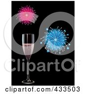 Poster, Art Print Of Glass Of Pink Champagne With Fireworks
