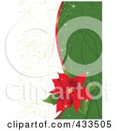 Red Poinsettia Flower Over A Half White And Green Grunge And Green Swirl Background