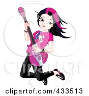 Little Rocker Chick Jumping And Playing Her Guitar