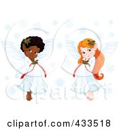 Royalty Free RF Clipart Illustration Of A Digital Collage Of Cute Black And Red Haired Christmas Fairy Girls With Snowflakes