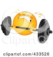 Royalty Free RF Clipart Illustration Of A Sweaty Emoticon Lifting A Heavy Barbell
