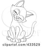Royalty Free RF Clipart Illustration Of A Coloring Page Outline Of A Sitting Cat With A Cocked Head
