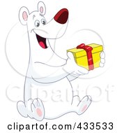 Poster, Art Print Of Happy Polar Bear Holding A Christmas Gift