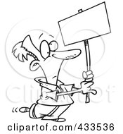 Poster, Art Print Of Coloring Page Line Art Of A Cartoon Man Advertising With A Blank Sign