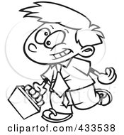 Coloring Page Line Art Of A Cartoon Boy Businessman Wearing A Tie And Walking