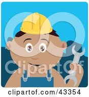 Poster, Art Print Of Latin American Construction Worker Boy Holding A Wrench