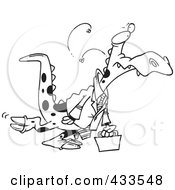 Royalty Free RF Clipart Illustration Of Coloring Page Line Art Of A Business Dinosaur Carrying A Briefcase