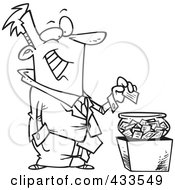 Poster, Art Print Of Coloring Page Line Art Of A Cartoon Businessman Putting His Card Into A Bowl For A Drawing