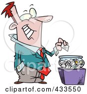 Cartoon Businessman Putting His Card Into A Bowl For A Drawing
