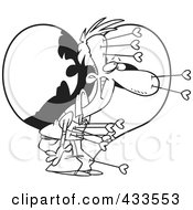 Royalty Free RF Clipart Illustration Of Coloring Page Line Art Of A Man Struck With Love Arrows In Front Of A Heart