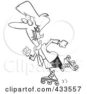 Royalty Free RF Clipart Illustration Of Coloring Page Line Art Of A Happy Businesswoman Rollerblading by toonaday