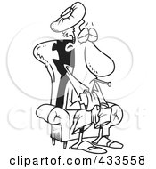 Royalty Free RF Clipart Illustration Of Coloring Page Line Art Of A Sick Man Sitting In A Chair