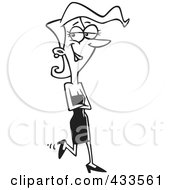 Royalty Free RF Clipart Illustration Of Coloring Page Line Art Of A Pretty Woman Walking In A Black Dress