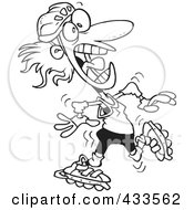Royalty Free RF Clipart Illustration Of Coloring Page Line Art Of A Clumsy Roller Blader