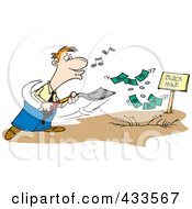 Poster, Art Print Of Cartoon Businessman Whistling And Burying Money In A Black Hole