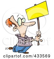 Poster, Art Print Of Cartoon Man Advertising With A Blank Sign