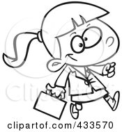 Royalty Free RF Clipart Illustration Of Coloring Page Line Art Of A Business Girl Carrying A Briefcase