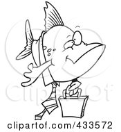 Royalty Free RF Clipart Illustration Of Coloring Page Line Art Of A Business Fish Carrying A Briefcase