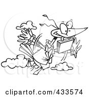Royalty Free RF Clipart Illustration Of Coloring Page Line Art Of A Business Bird Flying With A Briefcase