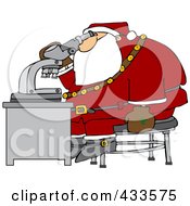 Poster, Art Print Of Santa Sitting On A Stool And Looking Through A Microscope