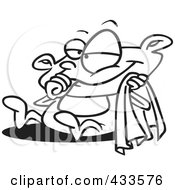 Royalty Free RF Clipart Illustration Of Coloring Page Line Art Of A Cartoon Baby Holding A Blanket And Sucking His Thumb by toonaday