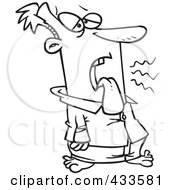 Royalty Free RF Clipart Illustration Of Coloring Page Line Art Of A Sick Man Hanging His Tongue Out