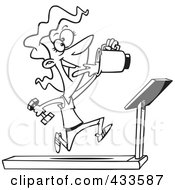 Poster, Art Print Of Coloring Page Line Art Of A Fit Woman Running On A Treadmill And Drinking Juice From A Blender