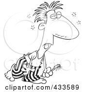 Royalty Free RF Clipart Illustration Of Coloring Page Line Art Of A Cartoon Man Dragging Himself To Brush His Teeth
