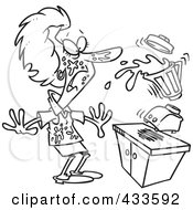 Royalty Free RF Clipart Illustration Of Coloring Page Line Art Of A Woman Getting Splashed From Juice With Her Blender