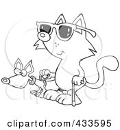 Poster, Art Print Of Coloring Page Line Art Of A Blind Cat Using An Assistance Dog