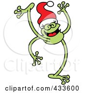 Royalty Free RF Clipart Illustration Of A Happy Christmas Frog Dancing And Wearing A Santa Hat by Zooco