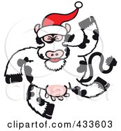Royalty Free RF Clipart Illustration Of A Christmas Cow Wearing A Santa Hat And Dancing by Zooco