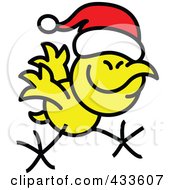 Poster, Art Print Of Christmas Chicken Running And Wearing A Santa Hat