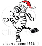 Poster, Art Print Of Christmas Zebra Wearing A Santa Hat And Dancing