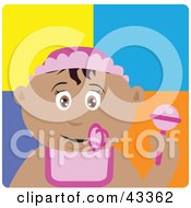 Poster, Art Print Of Hispanic Baby Girl With A Pacifier Bib And Rattle
